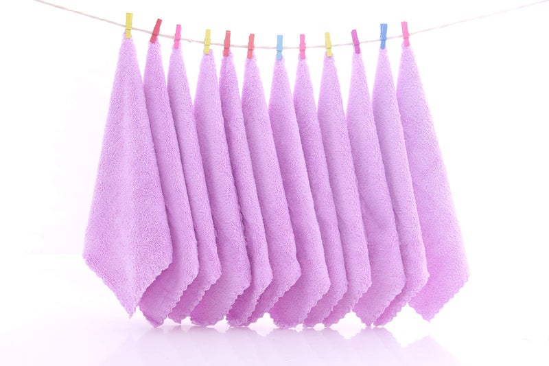 Spotted Play 12 عبوة من مناشف الأطفال - مناشف فائقة الامتصاص وناعمة للمواليد والأطفال الصغار - مناسبة لبشرة الأطفال والمواليد الجدد - مصنوعة من ألياف المايكروفايبر الفخمة 12x12 بوصة، بنفسجي - Image 3